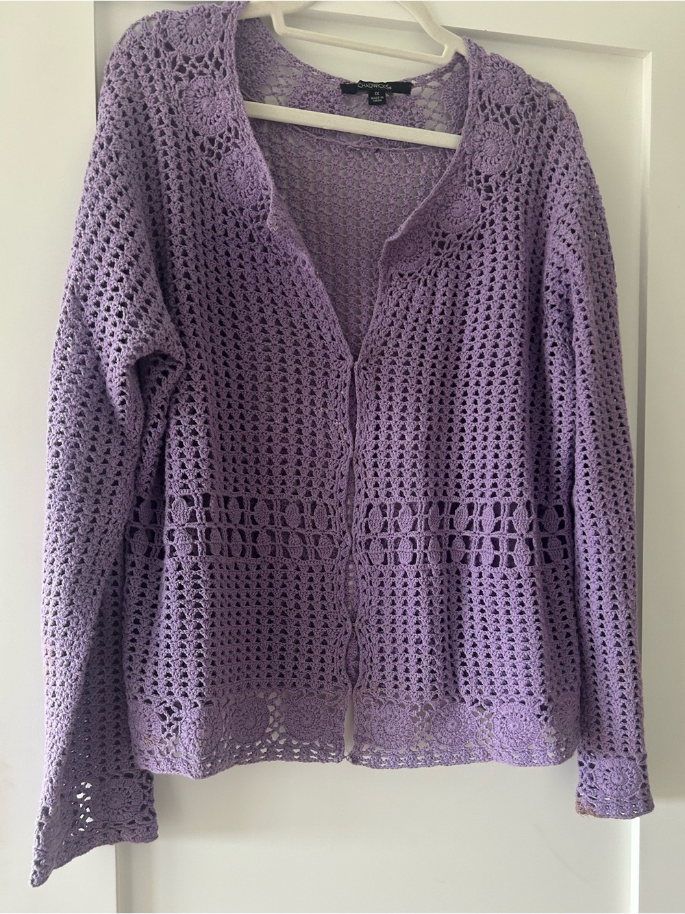 Chadwicks Lavender Crochet Openwork Cardigan - Picture 1 of 9